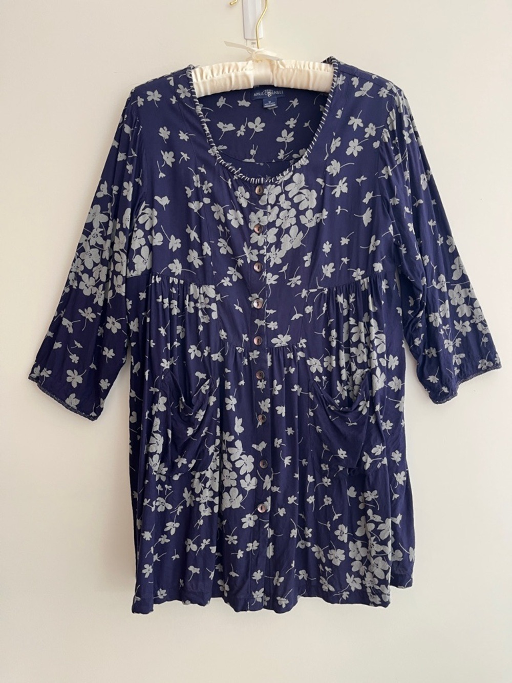 APRIL CORNELL Tunic or Mini Dress Button Front Empire Waist Pockets Cottagecore